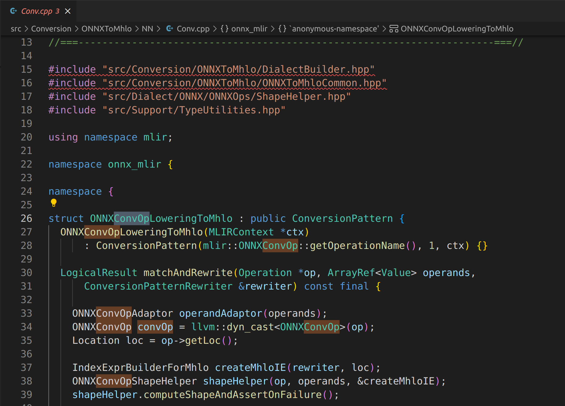 https://github.com/onnx/onnx-mlir/blob/04059864ce69fac909b4e9faa401655768964712/src/Conversion/ONNXToMhlo/NN/Conv.cpp