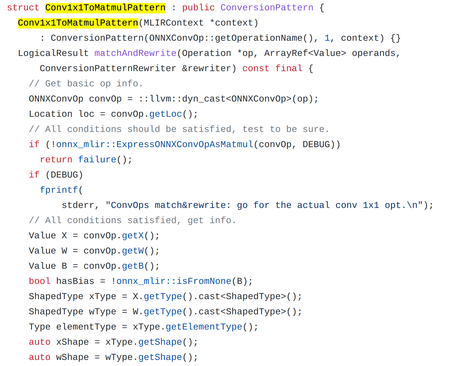 https://github.com/onnx/onnx-mlir/blob/6278fd386b58b2e7046e17766a4803f28f2b7251/src/Transform/ONNX/ConvOpt.cpp