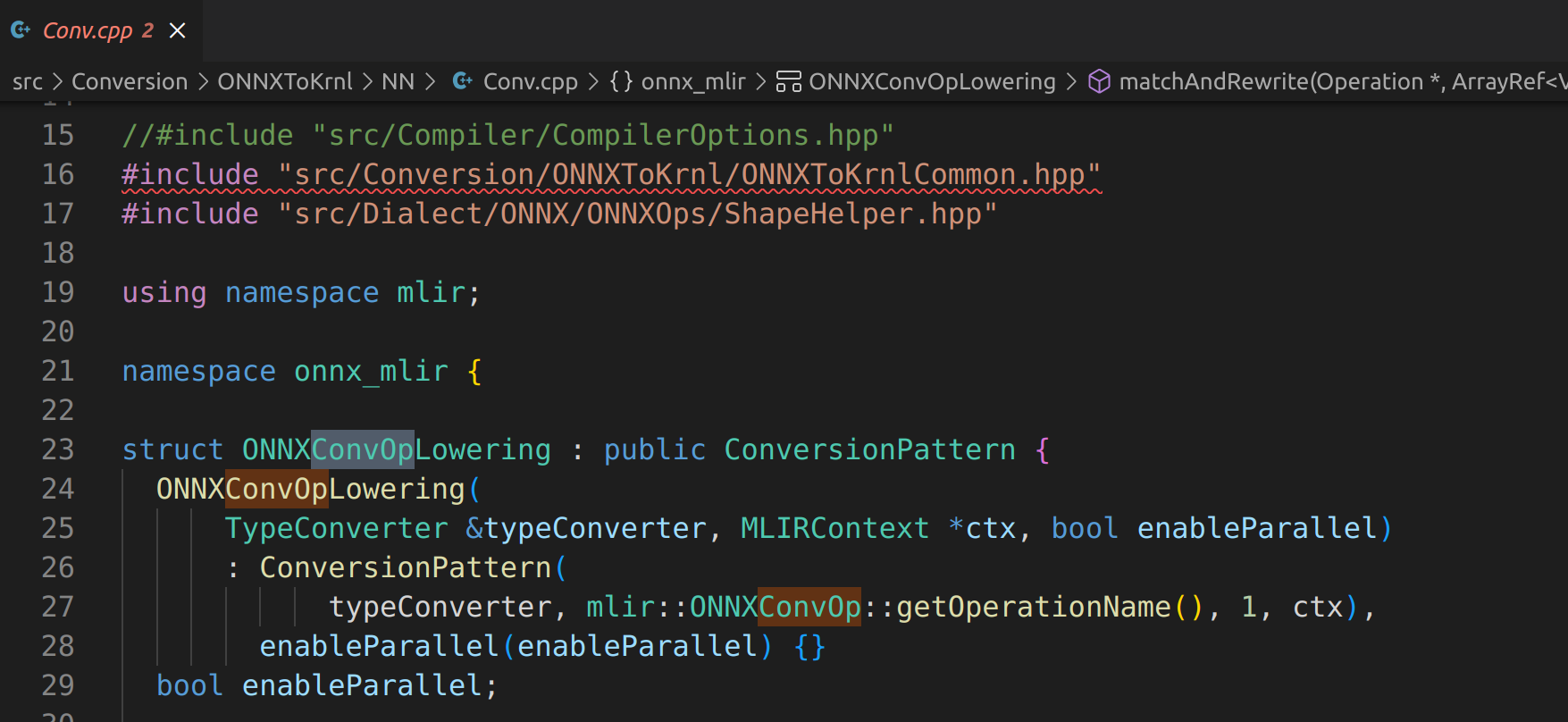 https://github.com/onnx/onnx-mlir/blob/main/src/Conversion/ONNXToKrnl/NN/Conv.cpp